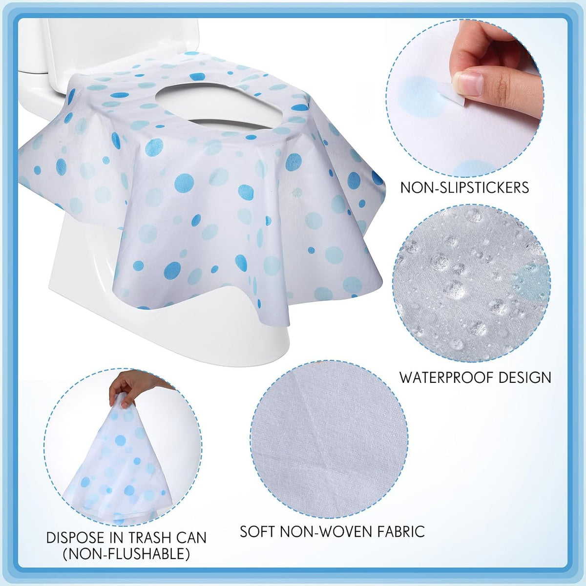 50 Packs Extra Large Disposable Toilet Seat Covers for Kids Adult, Dot