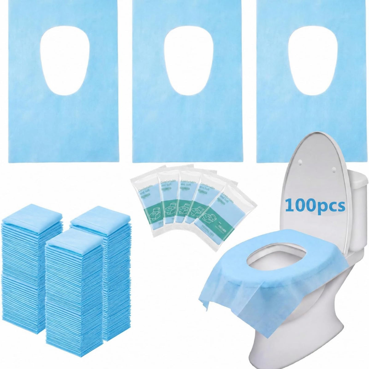 Dunzoom 200 Pack Disposable XL Toilet Seat Covers Individually Wrapped