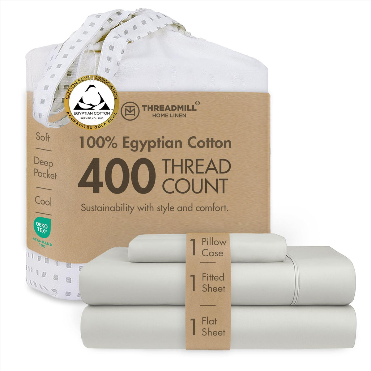 Threadmill 400 Thread Count Egyptian Cotton Full Sheet Set, Sateen, Lilac