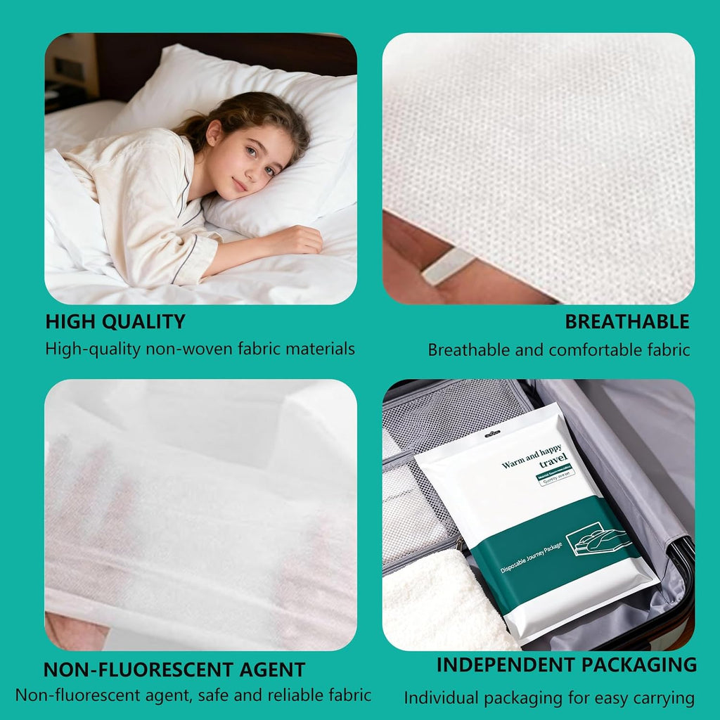 Disposable Bed Sheets 2-Pack | 4-Piece Set (87"x87" Bed Sheet, 95"x87" Quilt Cover, 20"x32" Pillow Case) Hotel & Travel Essentials Portable & Hygienic (Disposable Bed Sheets (2 Pack))