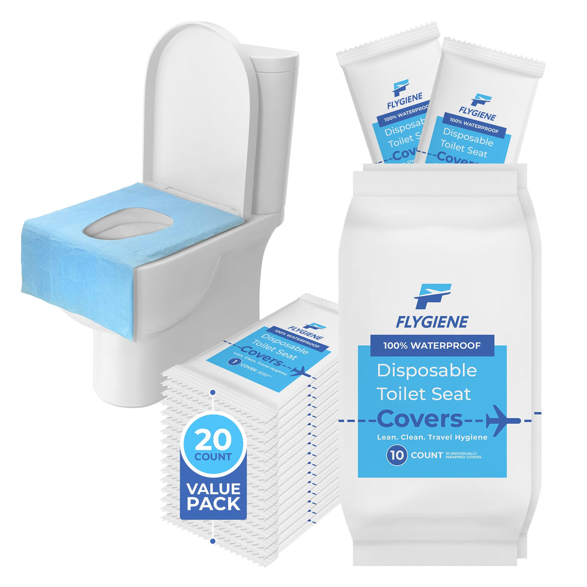 Disposable Toilet Seat Covers for Travel – Waterproof, Tear-Resistant XL Toilet Liners with 2 Layers of Protection – Individually Wrapped Travel Size Toiletries - 10 Count (1 Pack of 10)