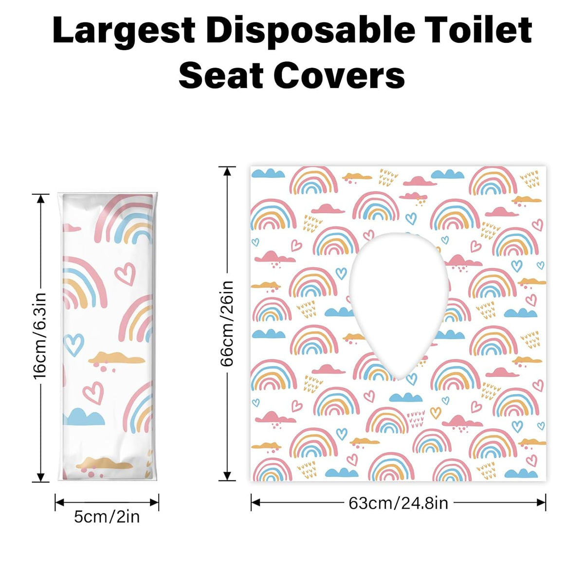60 Pack Toilet Seat Covers Disposable, Extra Large Waterproof Toilet Cover for Toddlers & Adults, Individually Wrapped Travel Essential Portable Potty Training in Public Restrooms, Trip - Rainbow