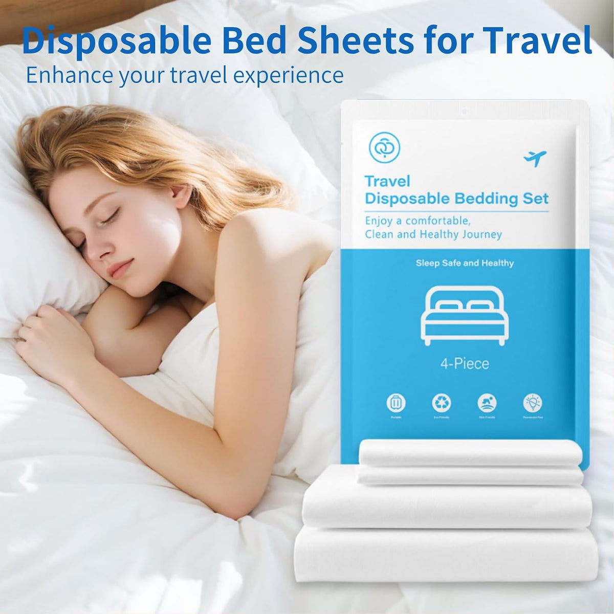 4PCS Disposable Travel Bed Sheets, King Size Bedding Set