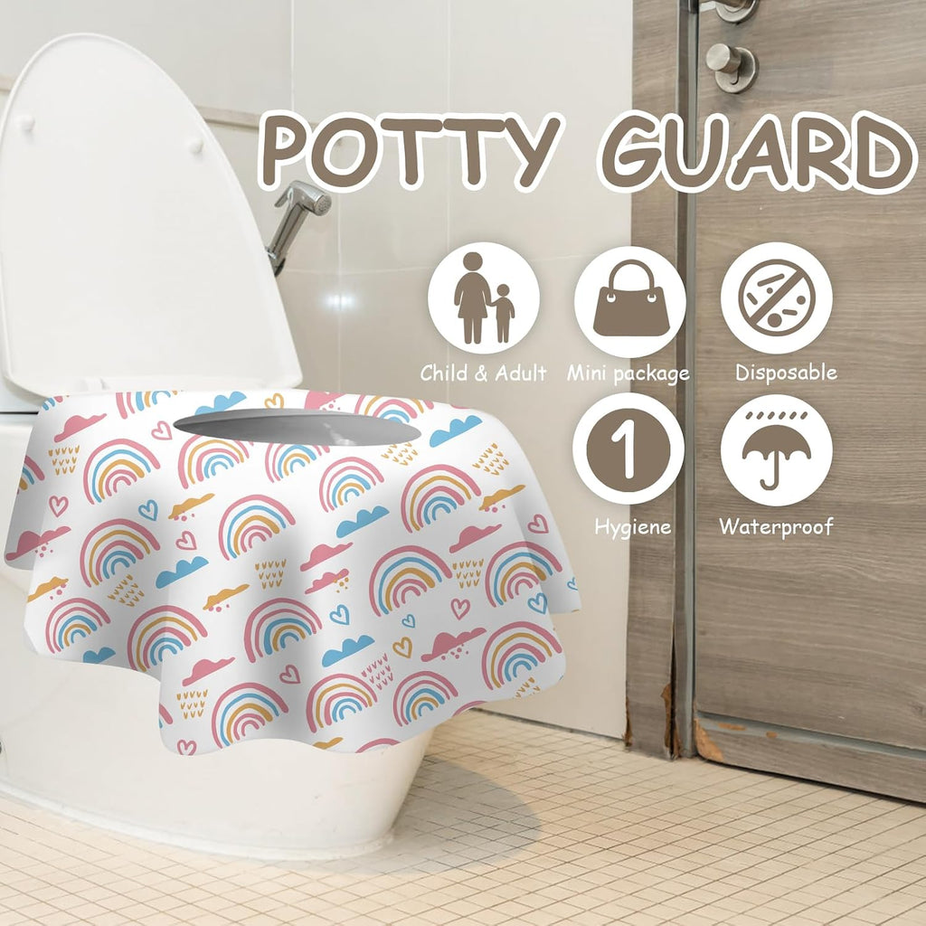 DEEKI 20 Pack Toilet Seat Covers Disposable, Safe No-Slip Waterproof for Kids Toddlers Use in Potty Training Public Restrooms Toilets, Portable Clean Covers for Adults Travel -Rainbow (20 Count)