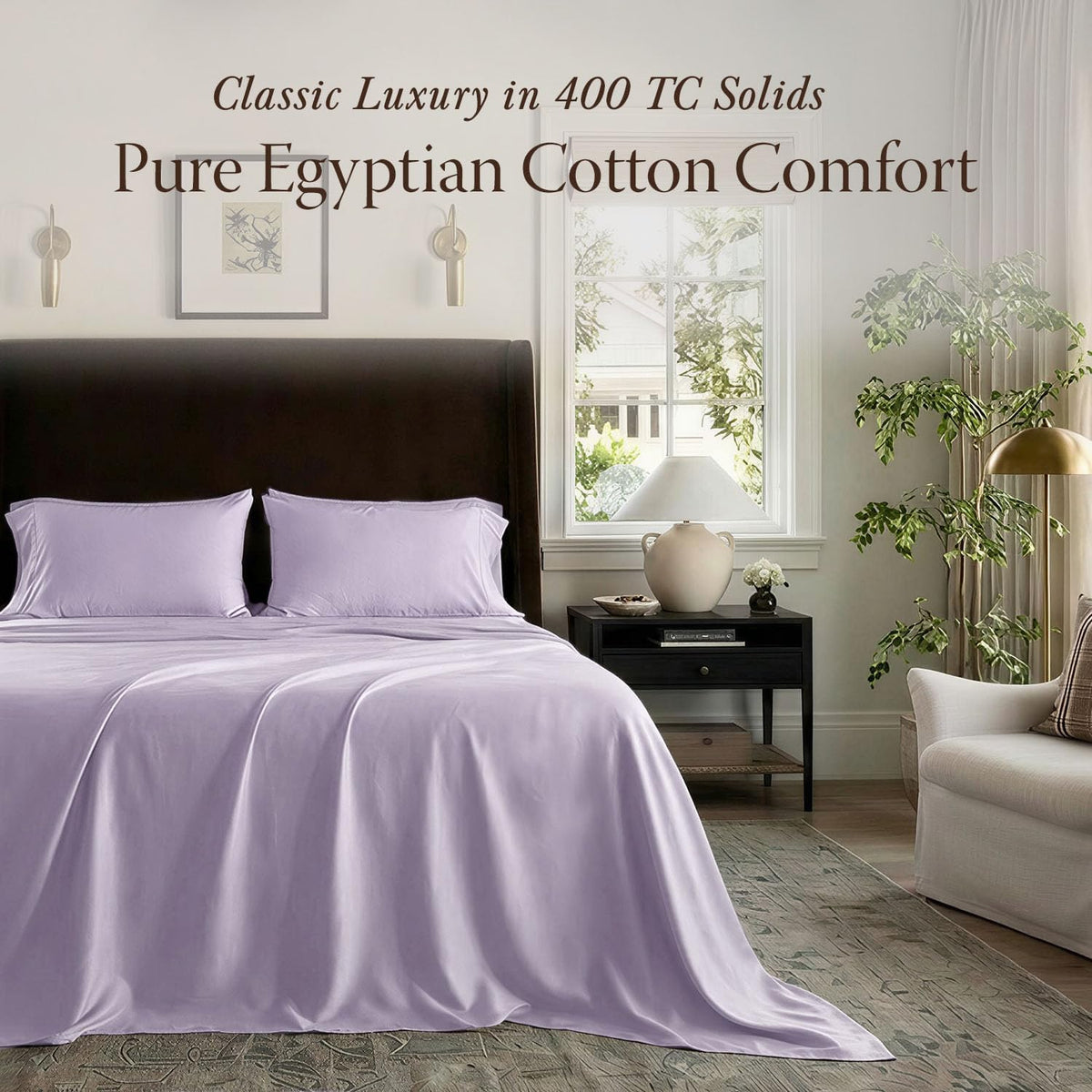 Threadmill 400 Thread Count Egyptian Cotton Full Sheet Set, Sateen, Lilac