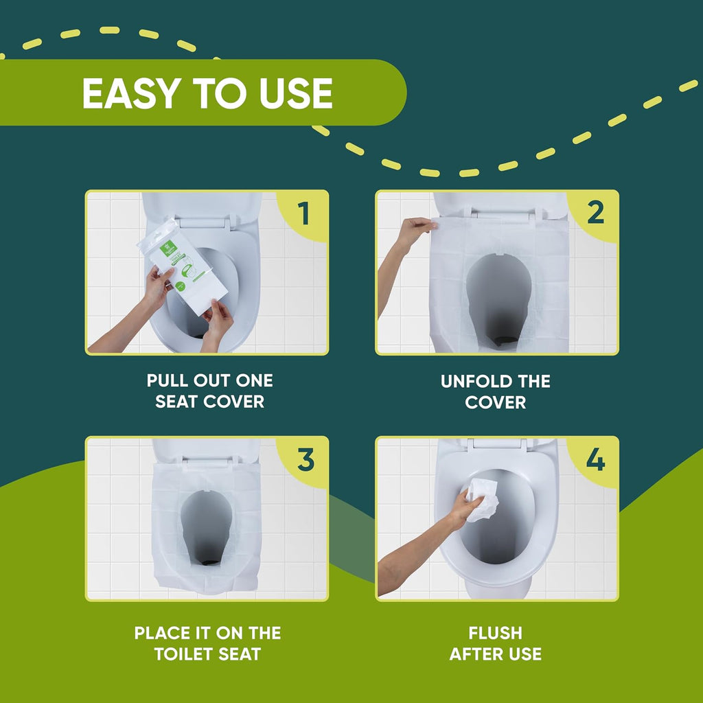 Pack 100 Disposable Toilet Seat Covers Flushable 100% Biodegradable Paper Material | Travel Toilet Seat Covers for Adults and Potty Training, Premium Toilet Seat Liners for Public Restrooms
