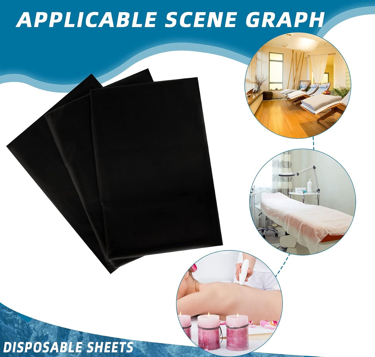 Tatuo 50 Pieces 31 x 70 Inches Disposable Bed Sheets Waterproof,black