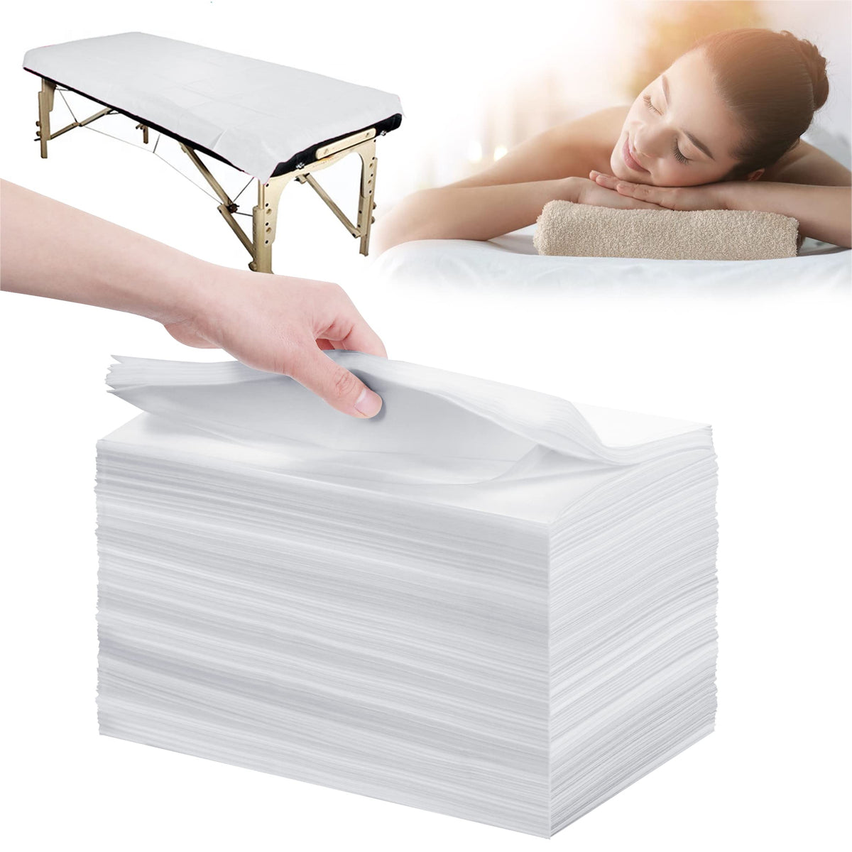 Disposable Bed Sheets 200 Pcs 31" x 71" Massage Table Sheets Non Woven Fabric SPA Bed Cover Breathable for Massage Beauty Tattoos(White)