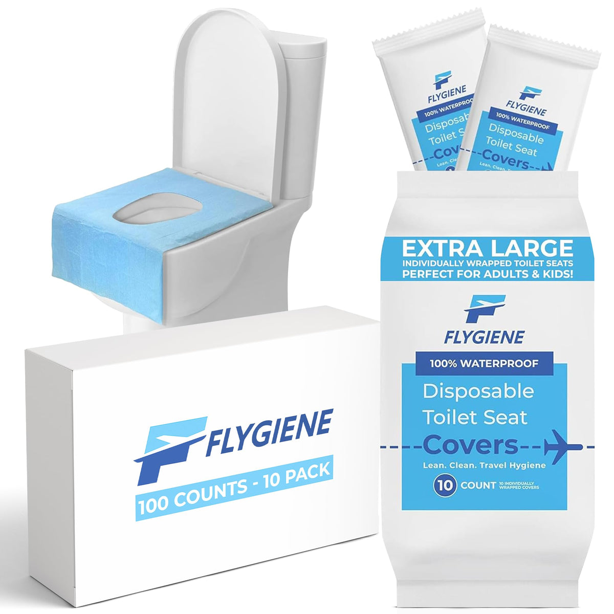 Disposable Toilet Seat Covers for Travel – Waterproof, Tear-Resistant XL Toilet Liners with 2 Layers of Protection – Individually Wrapped Travel Size Toiletries - 10 Count (1 Pack of 10)