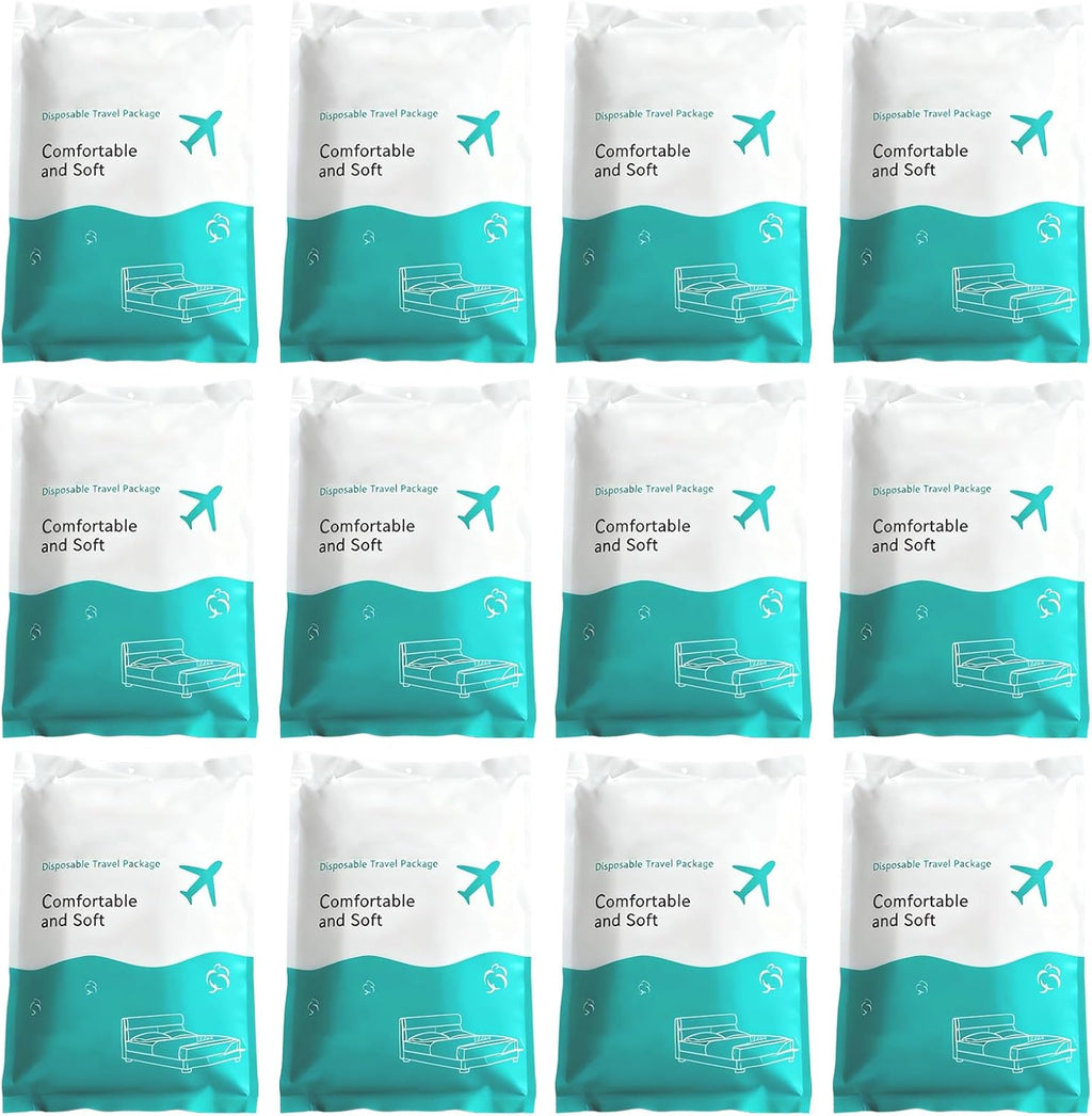12 Sets Disposable Bed Sheets Include Quilt Cover Pillowcases Bed Sheets Portable Soft White Cover for Hospital Hotel Business Trip Spa Travel