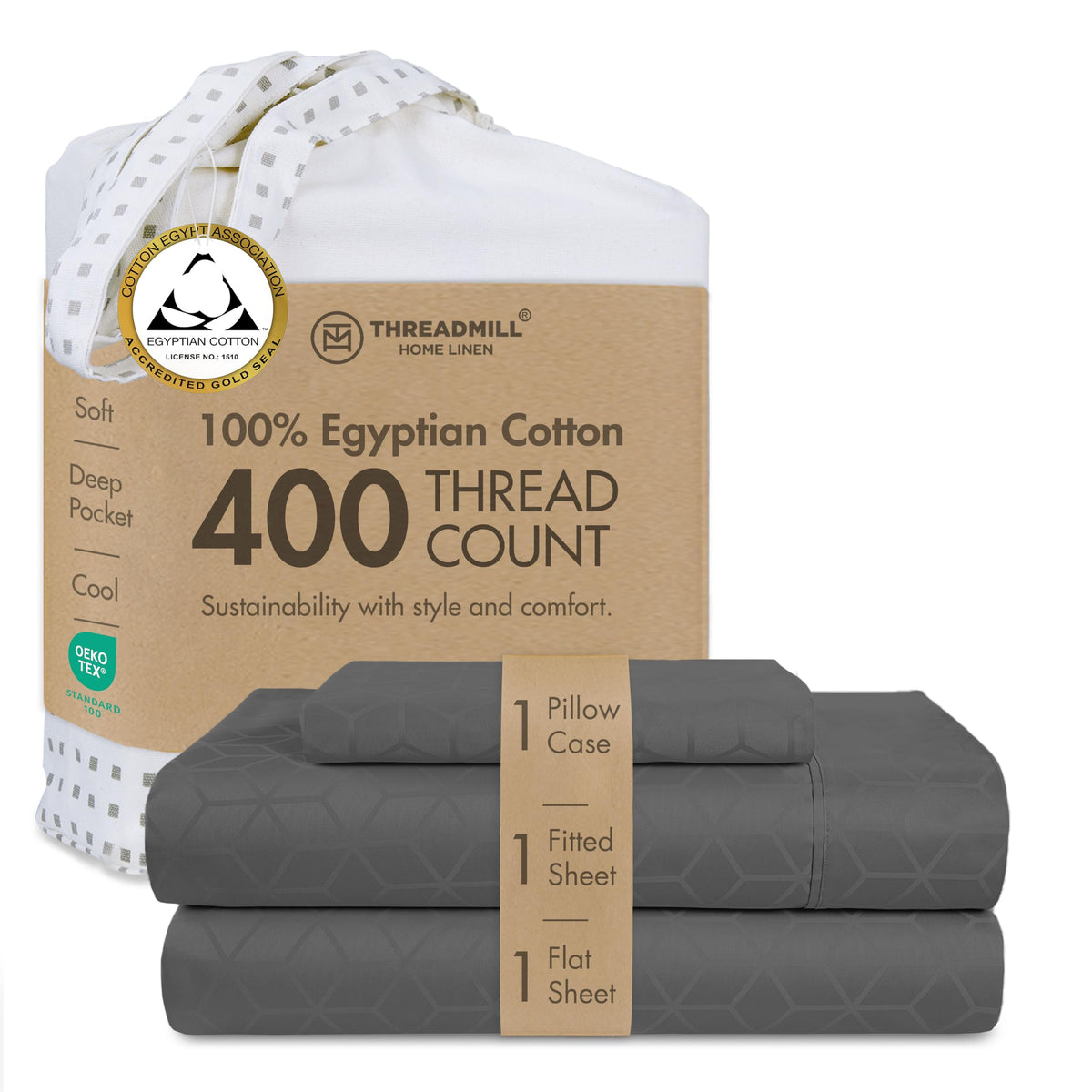 Threadmill 400 Thread Count Egyptian Cotton Full Sheet Set, Sateen, Lilac
