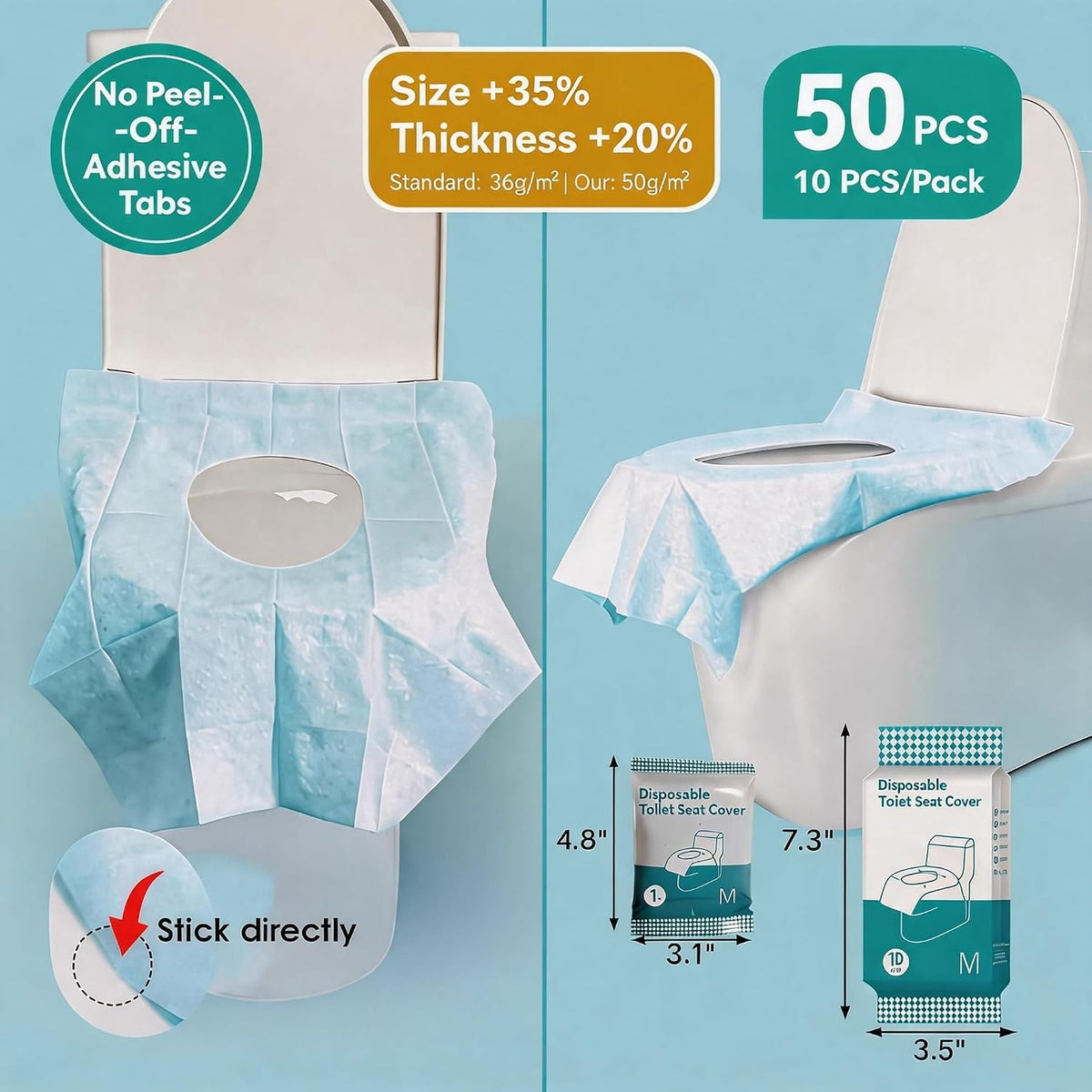 Adhesive Disposable Toilet Seat Covers,XL 50 Pack for Adults Kids