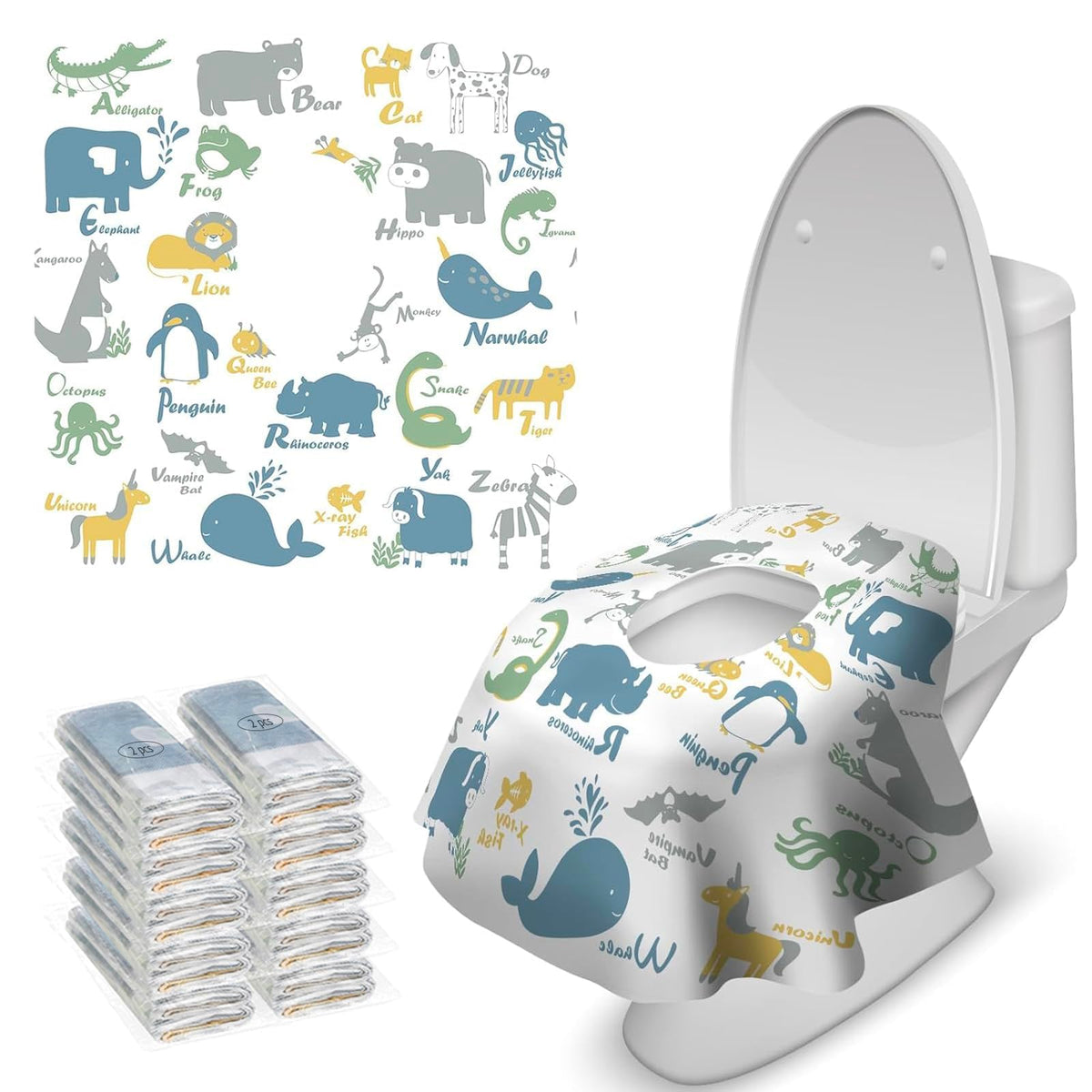 Blissful Diary 20 Pcs Toilet Seat Covers Disposable for Toddlers & Adults, Extra Large Waterproof, Portable Package for Travel, Kids Potty Training