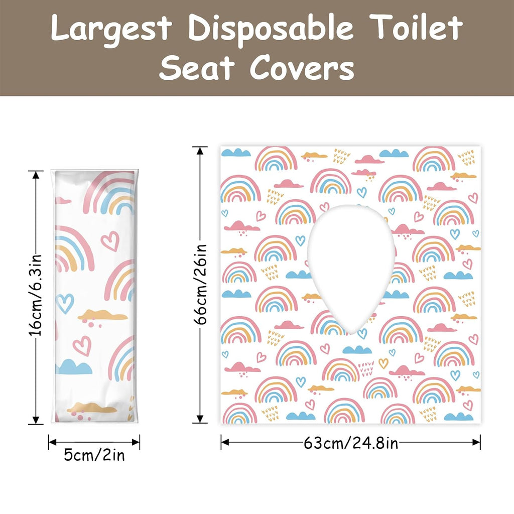 100 Pack Toilet Seat Covers Disposable, Extra Large No-Slip Waterproof for Toddler Potty Training, Individually Wrapped Portable Travel Essentials for Adults Kids Use in Public Restrooms-Rainbow