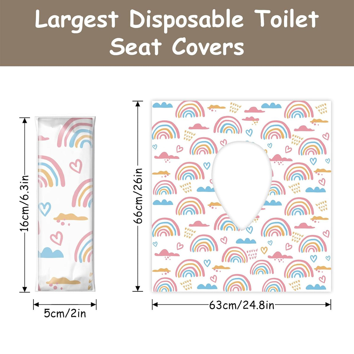 100 Pack Toilet Seat Covers Disposable, Extra Large No-Slip Waterproof for Toddler Potty Training, Individually Wrapped Portable Travel Essentials for Adults Kids Use in Public Restrooms-Rainbow