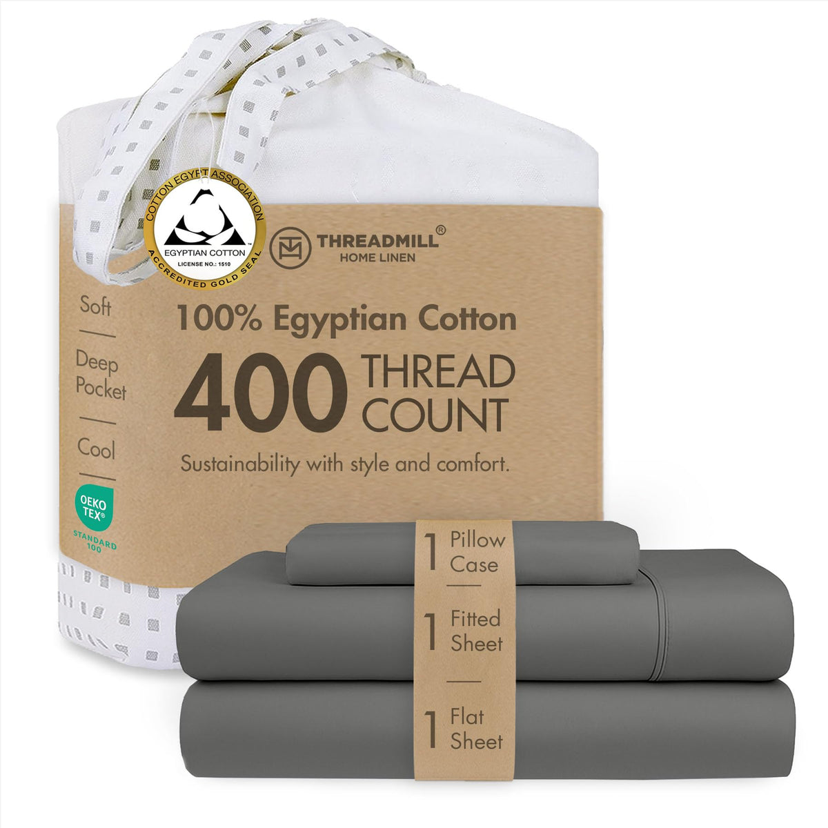 Threadmill 400 Thread Count Egyptian Cotton Full Sheet Set, Sateen, Lilac