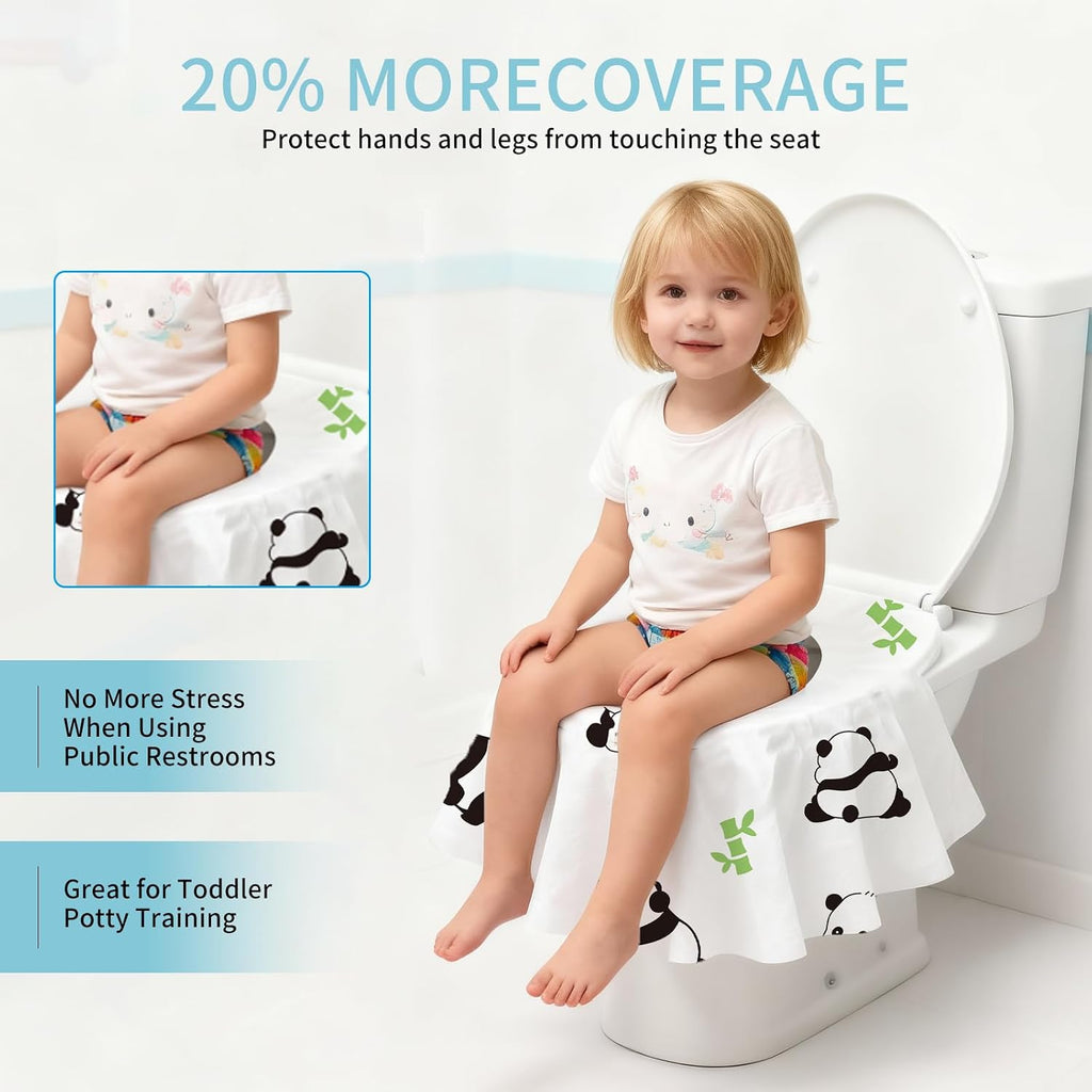 20 Pack Toilet Seat Covers Disposable, Waterproof, Ideal for Kids and Adults, Extra Large, Individually Wrapped, Toddlers Potty Training in Public Restrooms, Airplane, Trip - Panda Designs