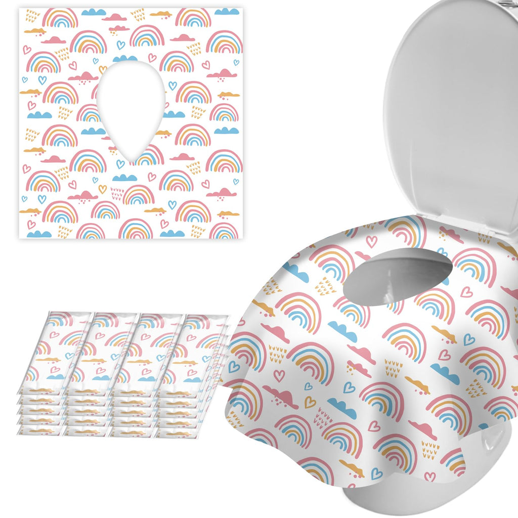 100 Pack Toilet Seat Covers Disposable, Extra Large No-Slip Waterproof for Toddler Potty Training, Individually Wrapped Portable Travel Essentials for Adults Kids Use in Public Restrooms-Rainbow