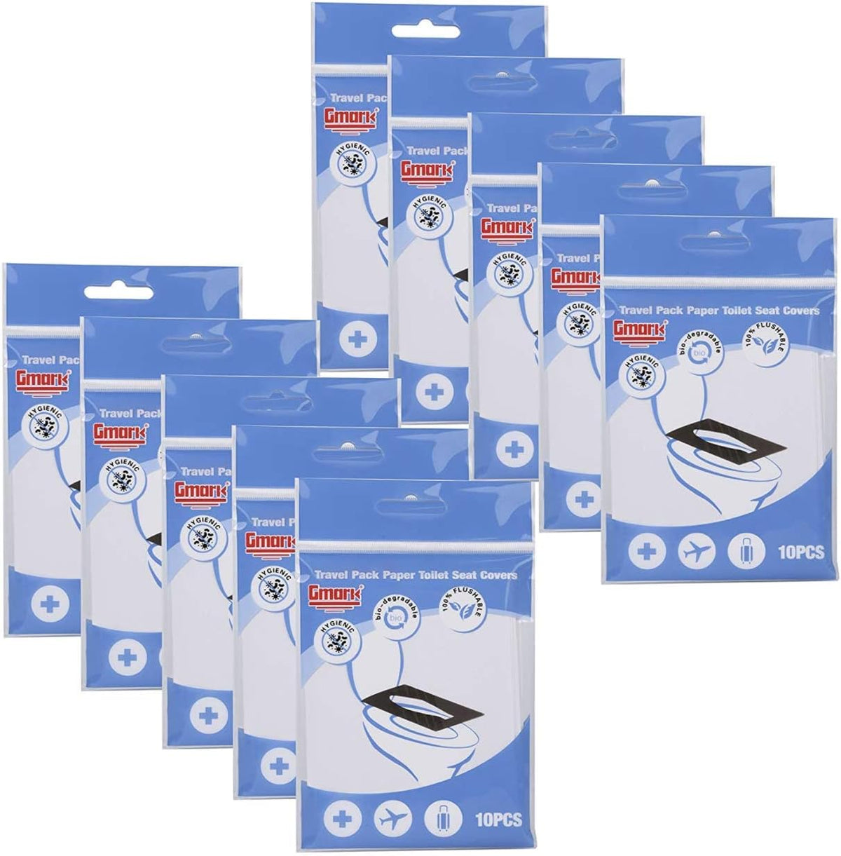 Gmark XL Flushable Toilet Seat Covers (100 Count) – Thick No-Tear Virgin Paper – Disposable Travel Packs for Airplane, Camping, & Potty Training – Biodegradable & Strong (10 Packs) GM2002A