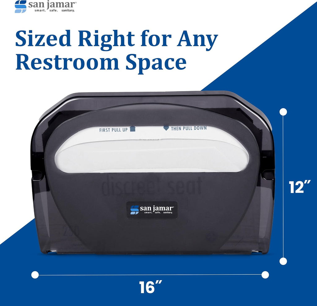San Jamar Plastic Toilet Seat Cover Dispenser Wall Mount – Standard Toilet Seat Cover Holder, Durable Plastic, 16.5 x 12in, Pearl Black