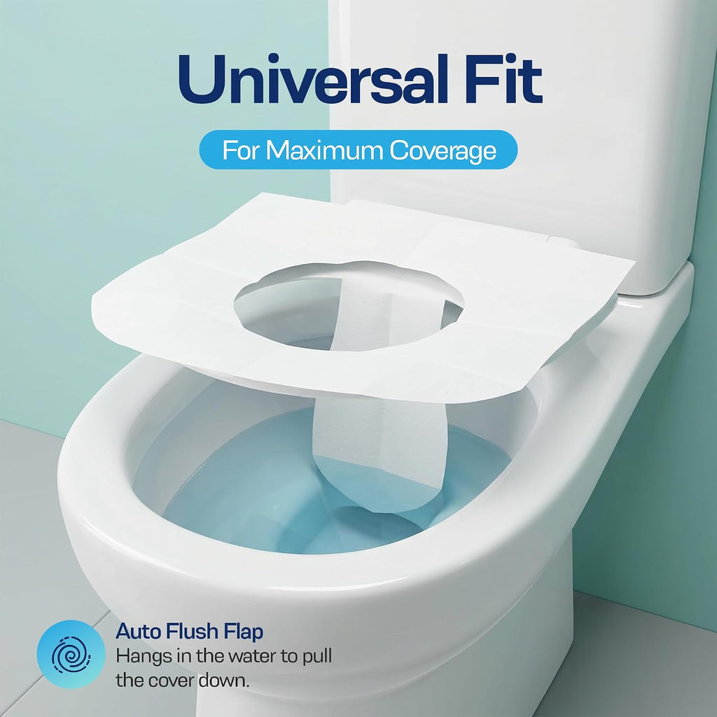 Rockland Guard Disposable Toilet Seat Covers - Flushable Paper Travel Pack - 50 Count (5 Resealable 10-Packs) - Portable Potty Training & Bathroom Hygiene Essentials for Adults & Kids