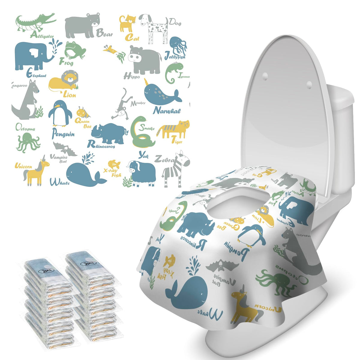Blissful Diary 20 Pcs Toilet Seat Covers Disposable for Toddlers & Adults, Extra Large Waterproof, Portable Package for Travel, Kids Potty Training