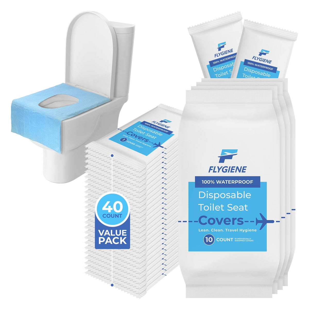 Disposable Toilet Seat Covers for Travel – Waterproof, Tear-Resistant XL Toilet Liners with 2 Layers of Protection – Individually Wrapped Travel Size Toiletries - 10 Count (1 Pack of 10)