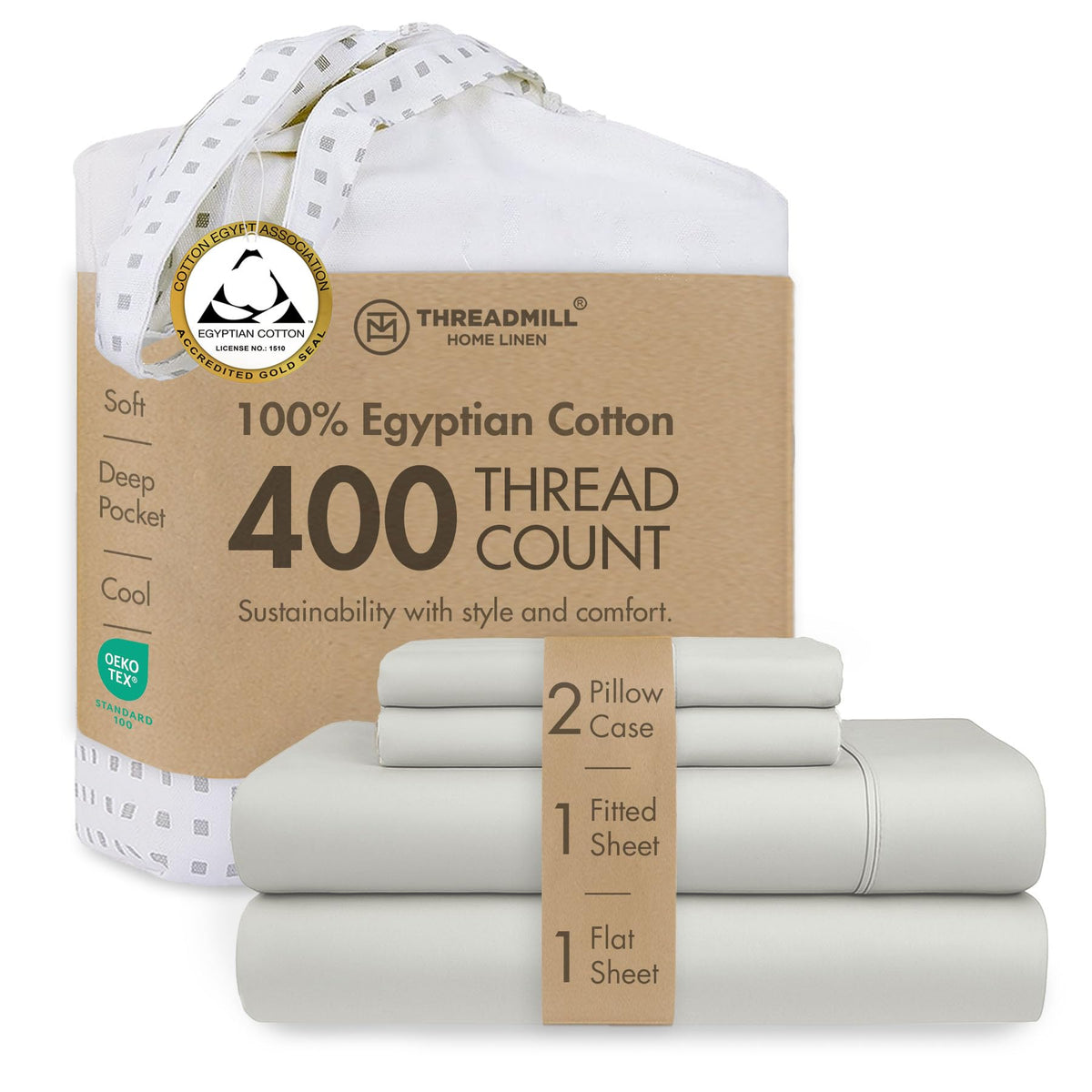 Threadmill 400 Thread Count Egyptian Cotton Full Sheet Set, Sateen, Lilac
