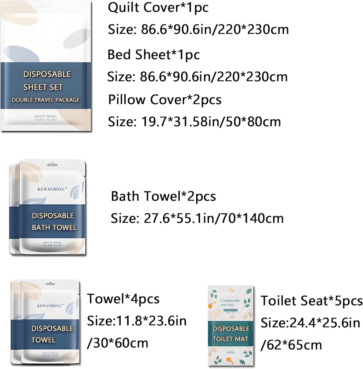Disposable Travel Bedding Set: 12-Piece Hotel Cleaning Kit with UV Sterilized Sheets, Pillow Cases & Towels | Queen/King Size | Bed Bug Proof for Camping, SPA, Hostels