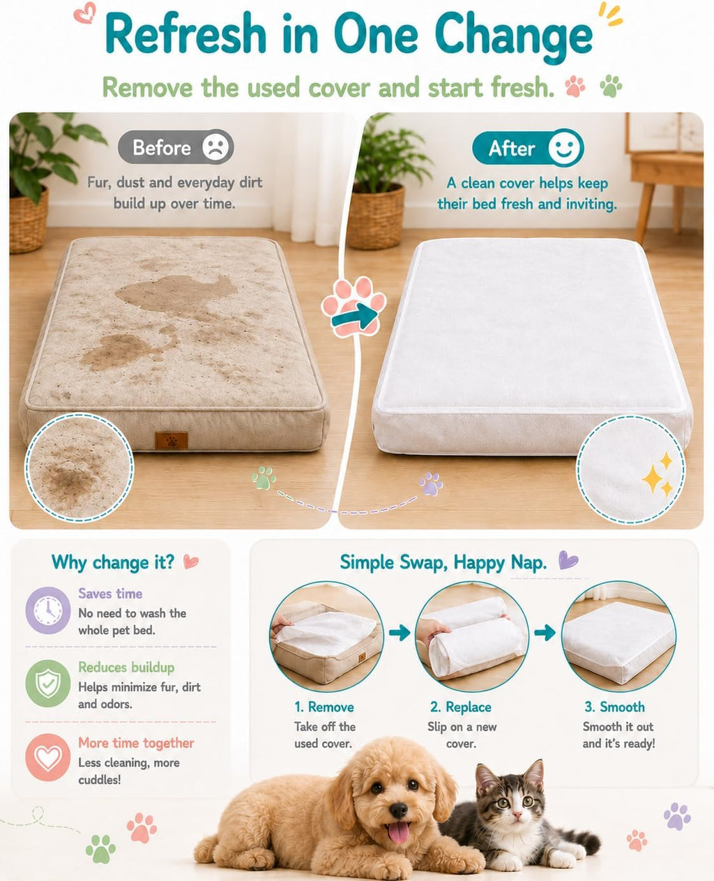 Disposable Dog Bed Covers, 21 x 33 in, 20 Pack
