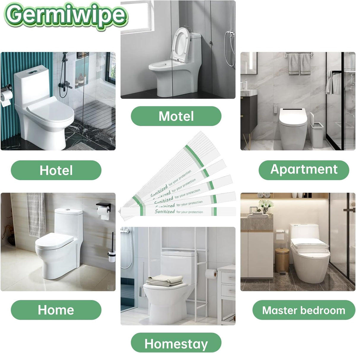 Germiwipe Printed Toilet Seat Bands, Paper, (Case of 500) Green