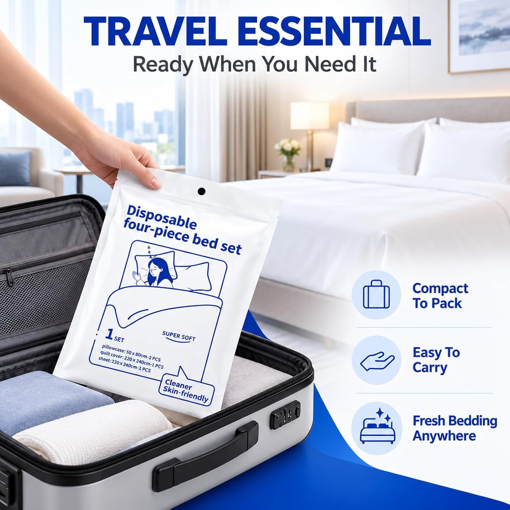 Disposable Bedding Set Queen Size, Single Pack for Hotel Travel
