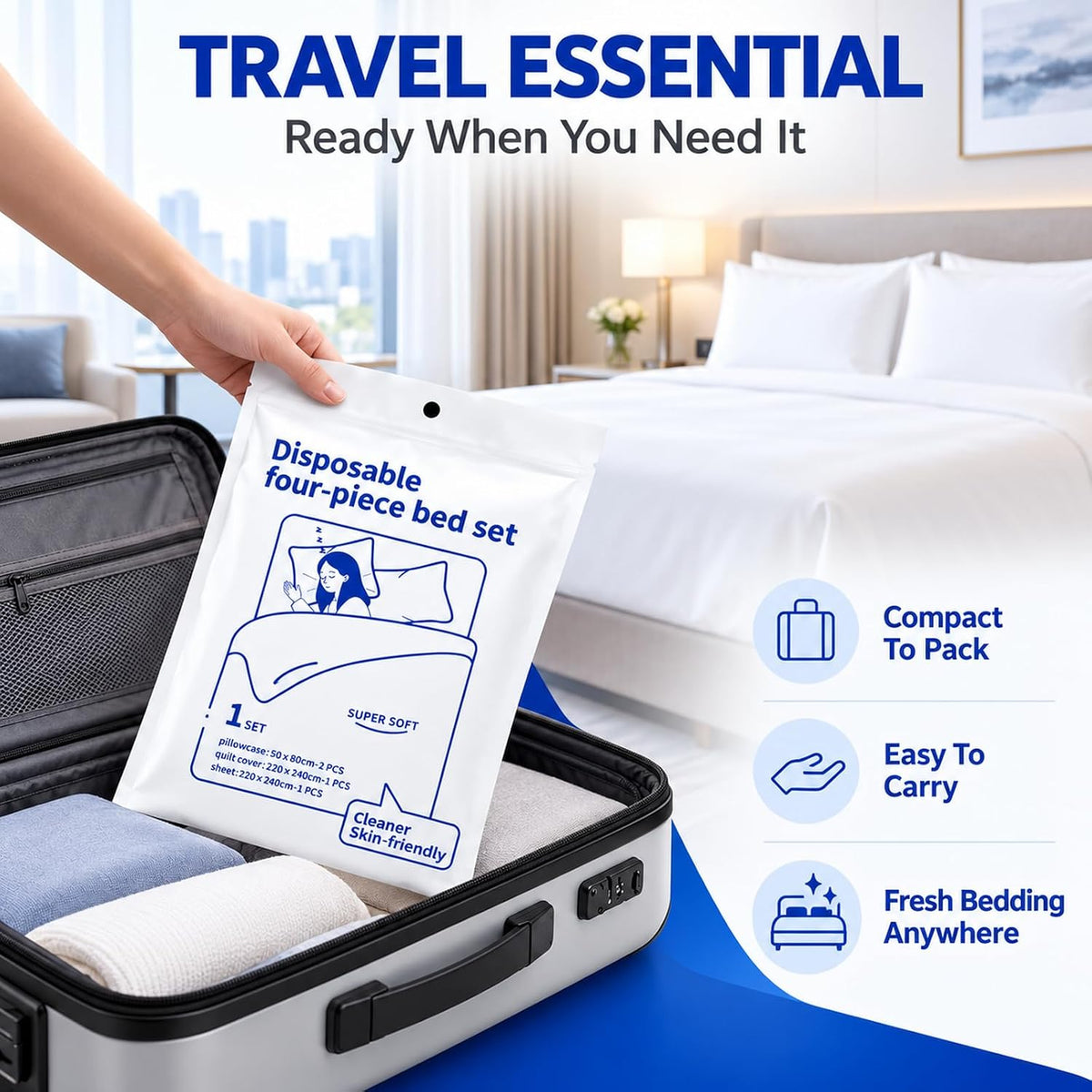 Disposable Bedding Set Queen Size, Single Pack for Hotel Travel