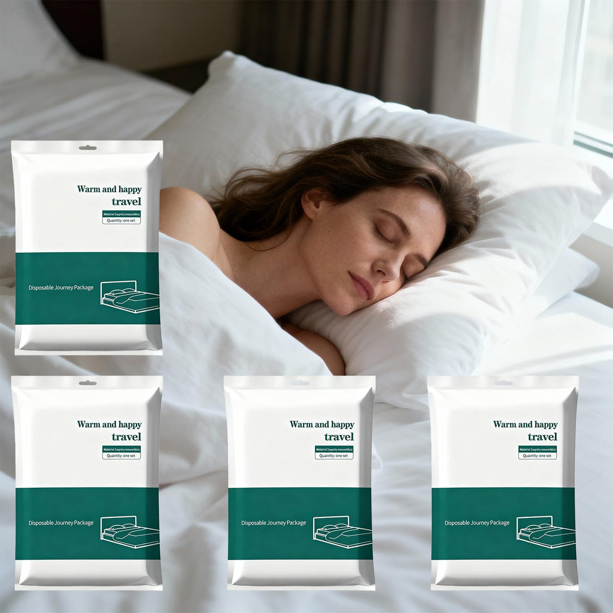 Disposable Bed Sheets 2-Pack | 4-Piece Set (87"x87" Bed Sheet, 95"x87" Quilt Cover, 20"x32" Pillow Case) Hotel & Travel Essentials Portable & Hygienic (Disposable Bed Sheets (2 Pack))