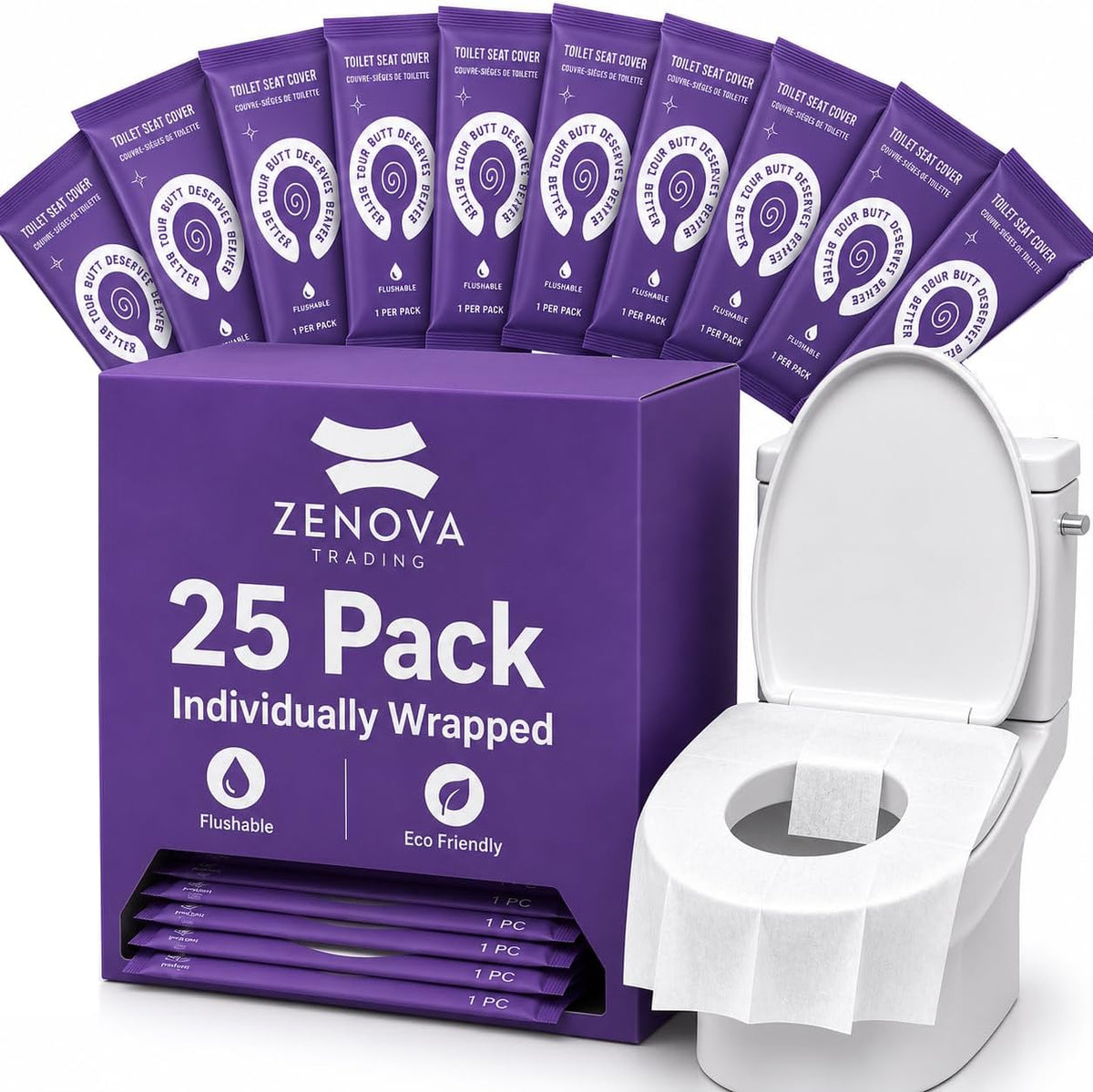 Toilet Seat Covers Disposable Flushable 25 Pack - Extra Large (16.5 x 22”) - Thick Individually Wrapped Toilet Seat Cover for Travel & Public Bathroom - Premium Quality, Convenient and Hygienic