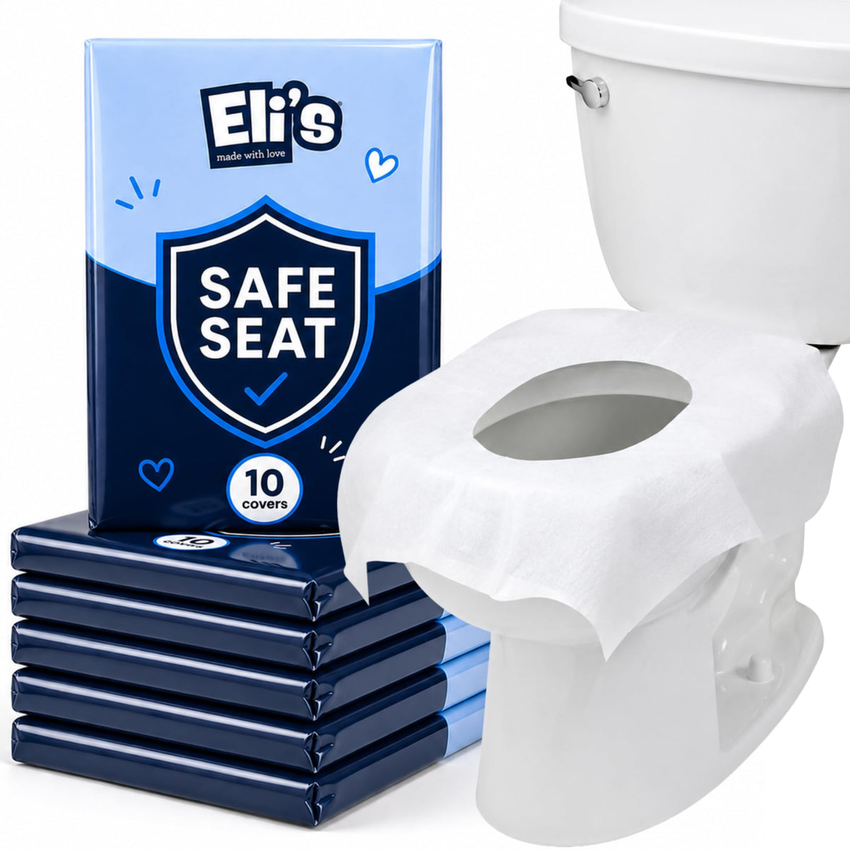 Eli with Love XL Flushable Toilet Seat Covers (60 Covers) - Discreet Travel Toilet Seat Covers - Disposable Toilet Seat Covers for Kids & Adults, Travel Essentials for Restrooms, Airplane & Trips