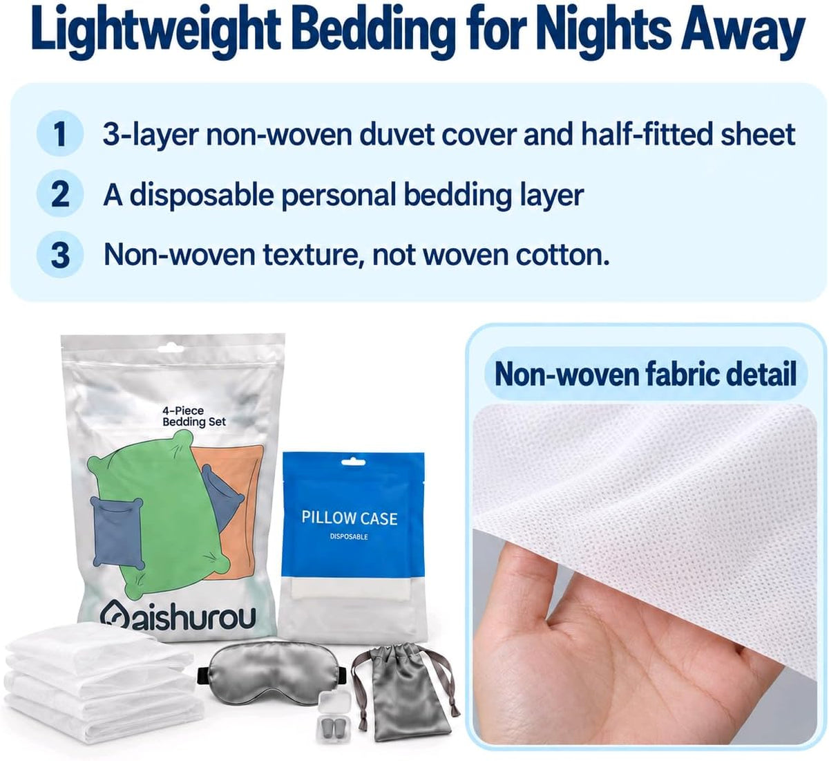 10-Piece Disposable Travel Bedding Set with Sleep Accessories