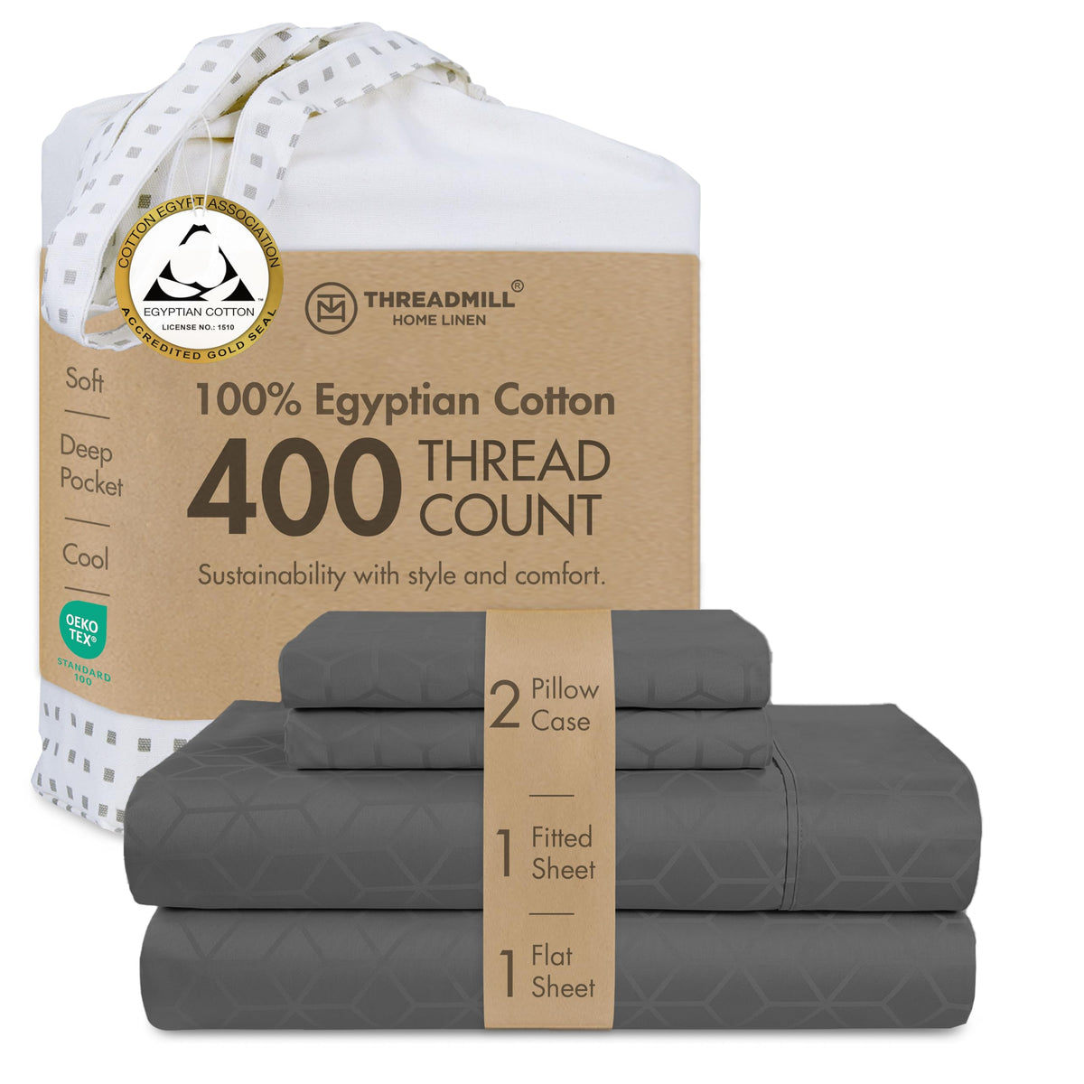 Threadmill 400 Thread Count Egyptian Cotton Full Sheet Set, Sateen, Lilac