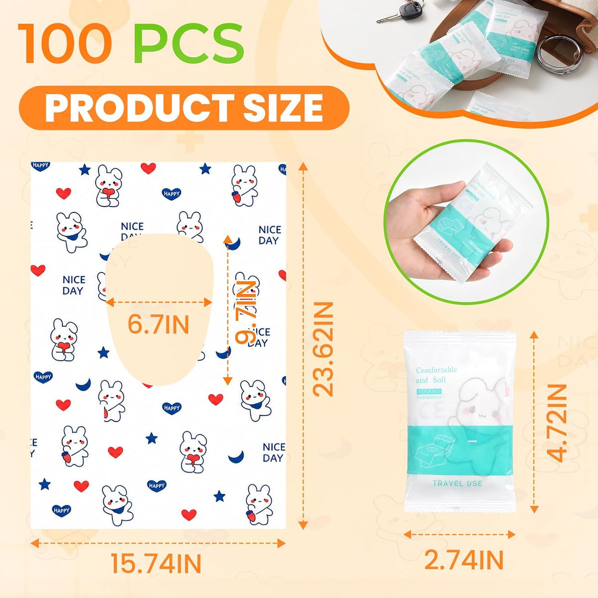 100 Pcs Toilet Seat Covers Disposable, Individually Wrapped for Travel