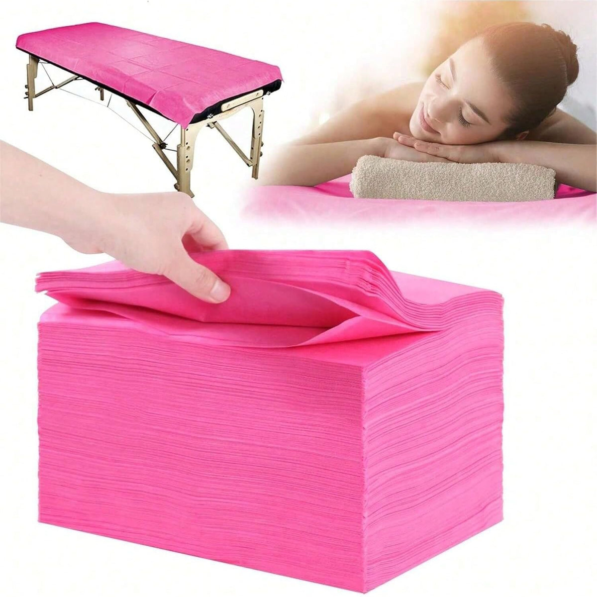 Disposable Bed Sheets 100pcs Disposable Non-Woven Bed Sheets SPA Fabric Massage Table Sheet Duvet Cover for Travel SPA Tattoo Hotel Salon, 31.5x71in White/Pink/Blue (Pink)