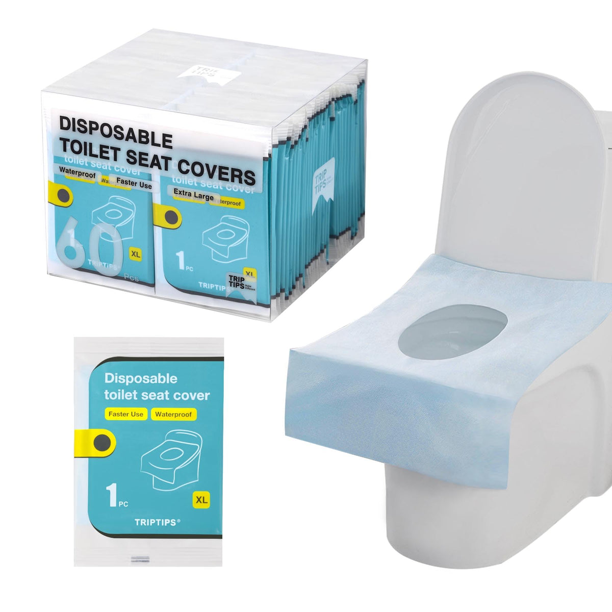 TRIPTIPS Toilet Seat Covers Disposable Travel Pack 20 count｜Faster use-Sticker free｜Waterproof｜XL Disposable Toilet Seat Cover for Adults and Kids, Individually for Public Restroom/Airplane