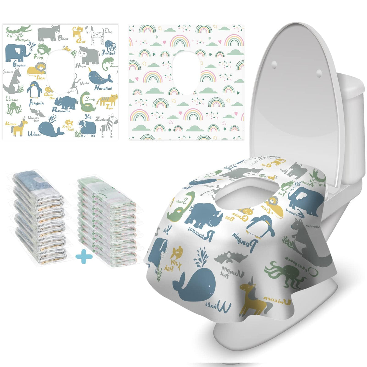 Blissful Diary 30 Pcs Toilet Seat Covers Disposable for Toddlers & Adults, Extra Large Waterproof, Portable Package for Travel, Kids Potty Training