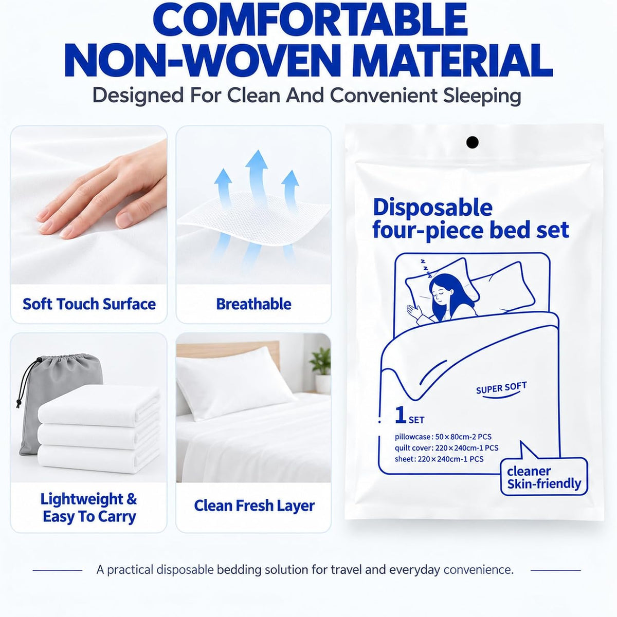 Disposable Bed Sheets for Travel Queen Size, 2 Pack Disposable Bedding Set