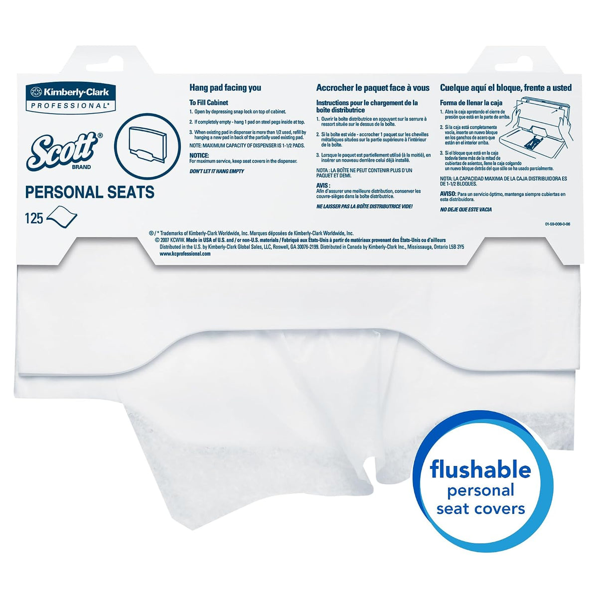 Scott® Pro™ Personal Seat Covers (07410), White (125 Sheets/Pack, 24 Packs/Case, 3,000 Sheets/Case)