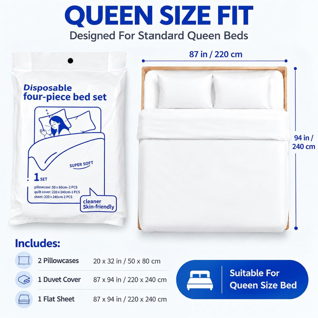 Disposable Bedding Set Queen Size, Single Pack for Hotel Travel