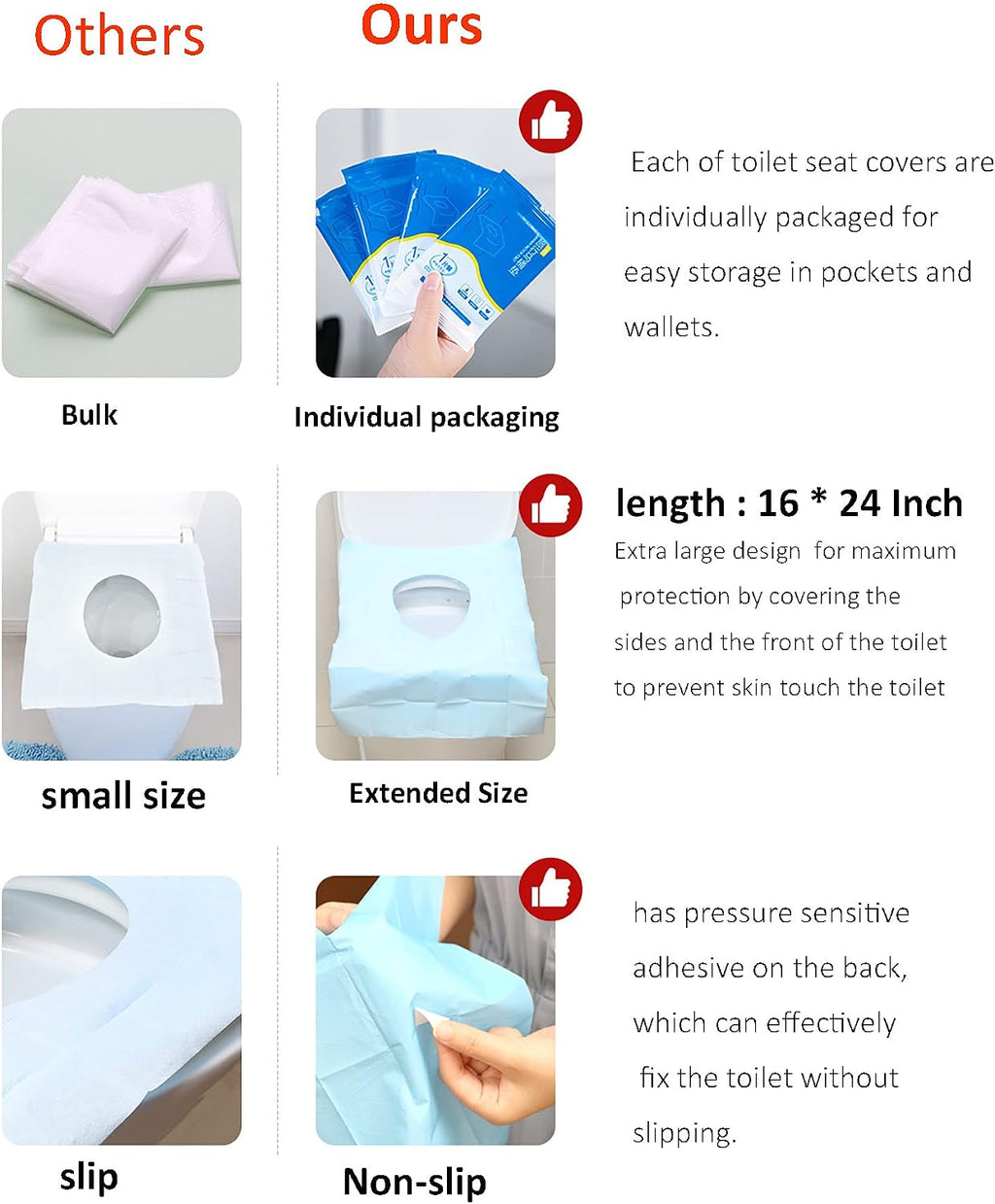 20 Pcs Extra Large 23.6 Inch x 15.8 Inch Blue Disposable Toilet Seat Covers Individually Wrapped Travel Essentials, for Public Restrooms Airplane Camping (blue, 20pcs)