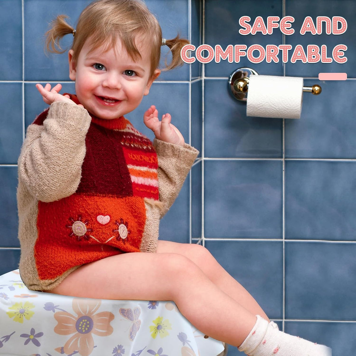 Preboun 40 Pack Toilet Seat Covers Disposable for Kids Extra Large Waterproof Toilet Seat Covers Toddler Potty Training Liners Individually Wrapped for Travel Public Restroom Essentials, Flower Design