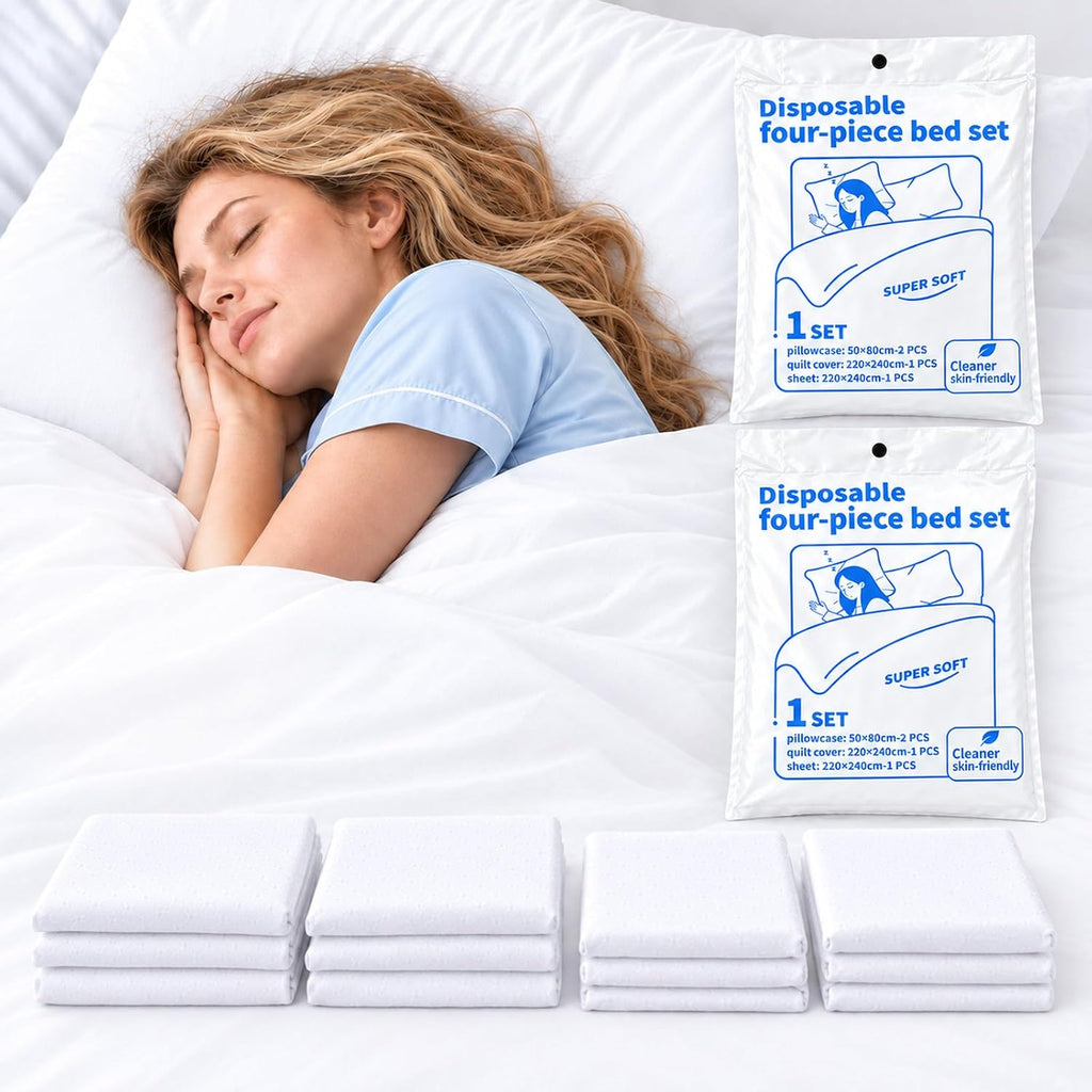 Disposable Bed Sheets for Travel Queen Size, 2 Pack Disposable Bedding Set