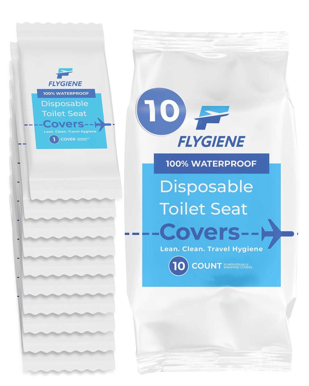 Disposable Toilet Seat Covers for Travel – Waterproof, Tear-Resistant XL Toilet Liners with 2 Layers of Protection – Individually Wrapped Travel Size Toiletries - 10 Count (1 Pack of 10)