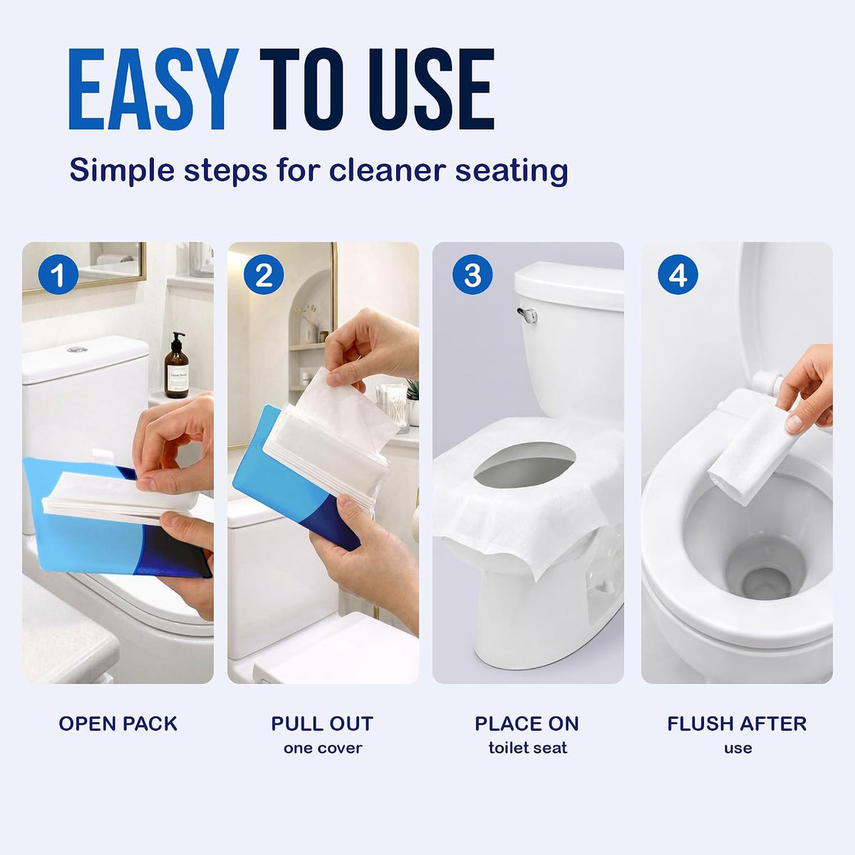 Eli with Love XL Flushable Toilet Seat Covers (60 Covers) - Discreet Travel Toilet Seat Covers - Disposable Toilet Seat Covers for Kids & Adults, Travel Essentials for Restrooms, Airplane & Trips